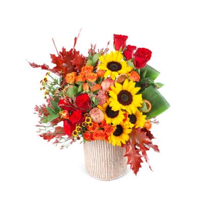 Ay Çiçeği ve Kırmızı Gül Aranjmanı - For Best Day